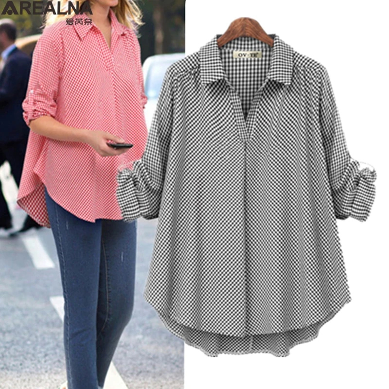 

Blusas mujer de moda 2022 autumn Vintage Blouse Women Casual Loose plaid shirt women Cotton Linen Tunic Tops chemise femme 4XL