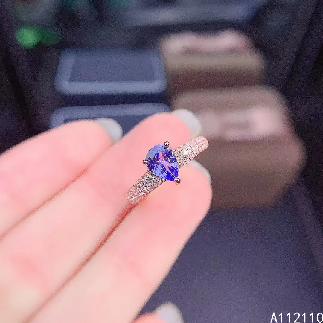 Fine Jewelry 925 Sterling Silver Inset With Natural Gemstone Women's Classic Trendy Water Drop Tanzanite Exquisite Ring Support