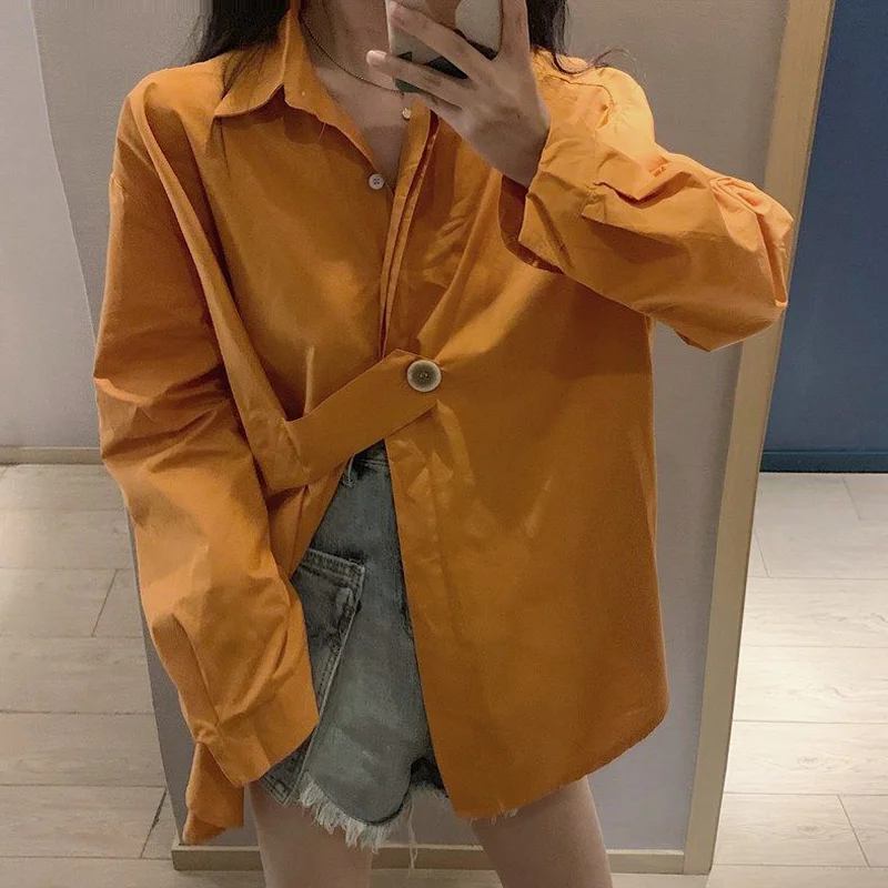 2022 Spring Street Style Solid Color Women Blouse Shirt Long Sleeve Button Up Ladies Tunic Shirts Oversize Fashion Female Tops