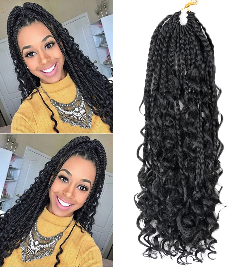 Goddess Box Braids Colorful Crochet Hair Synthetic Curly End Bohemian Box Braiding Hair Extensions Ombre Braiding Hair