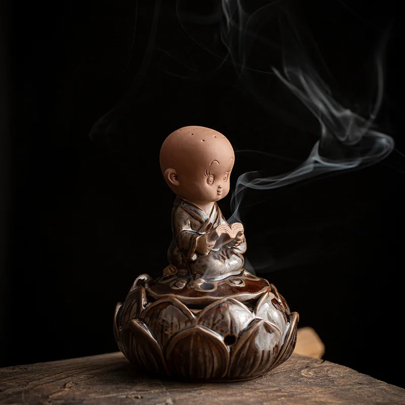 

Creative Home Agarwood and Incense Burner Sandalwood Soothing Air Purification Ceramic Antique Little Monk Incense Coil Burner