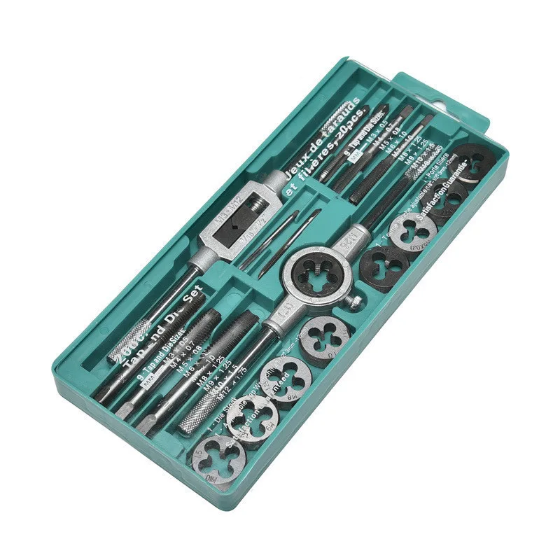 

20pcs/set Alloy Steel Taps and Dies Set M3~M12 Screw Thread & Tap Wrench & Die Wrench Manual Metric Tapping Tool Kit Set 12/pcs