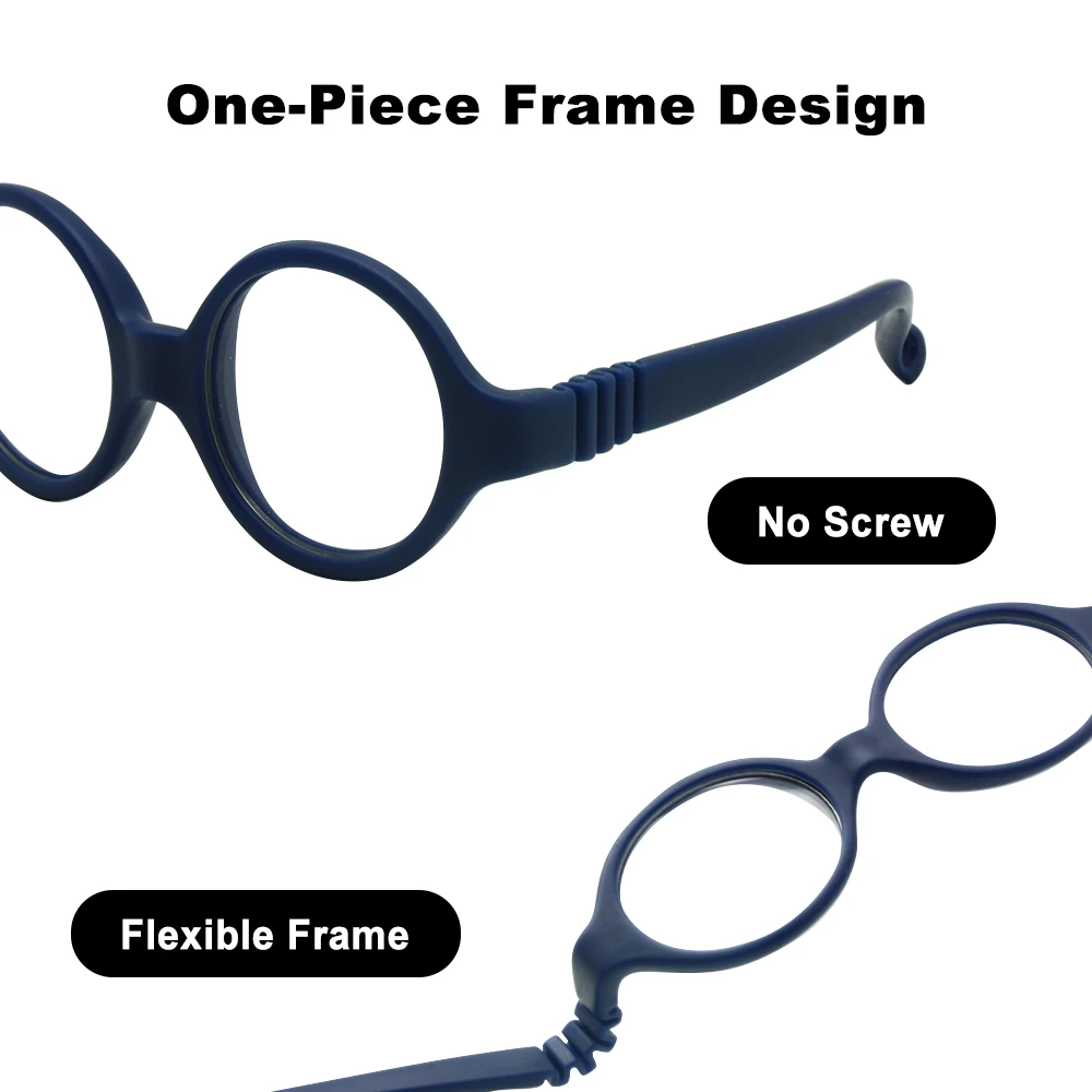 Baby Glasses Size 37mm No Screw Safe Bendable with Strap, Fliexible Optical Children Frame & Plano Lenses, Kids Eyeglasses Cord