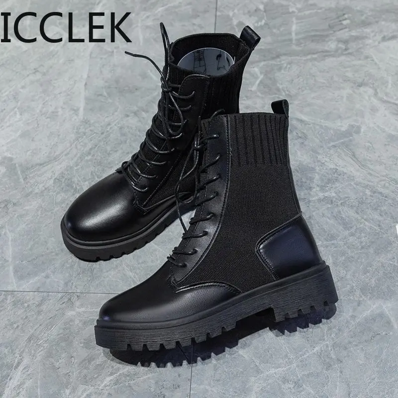 Autumn Boots Women Shoes Woman Boots Fashion Round PU Ankle Boots 2020 Winter Elastic Black Boots Comfortable Boots A250