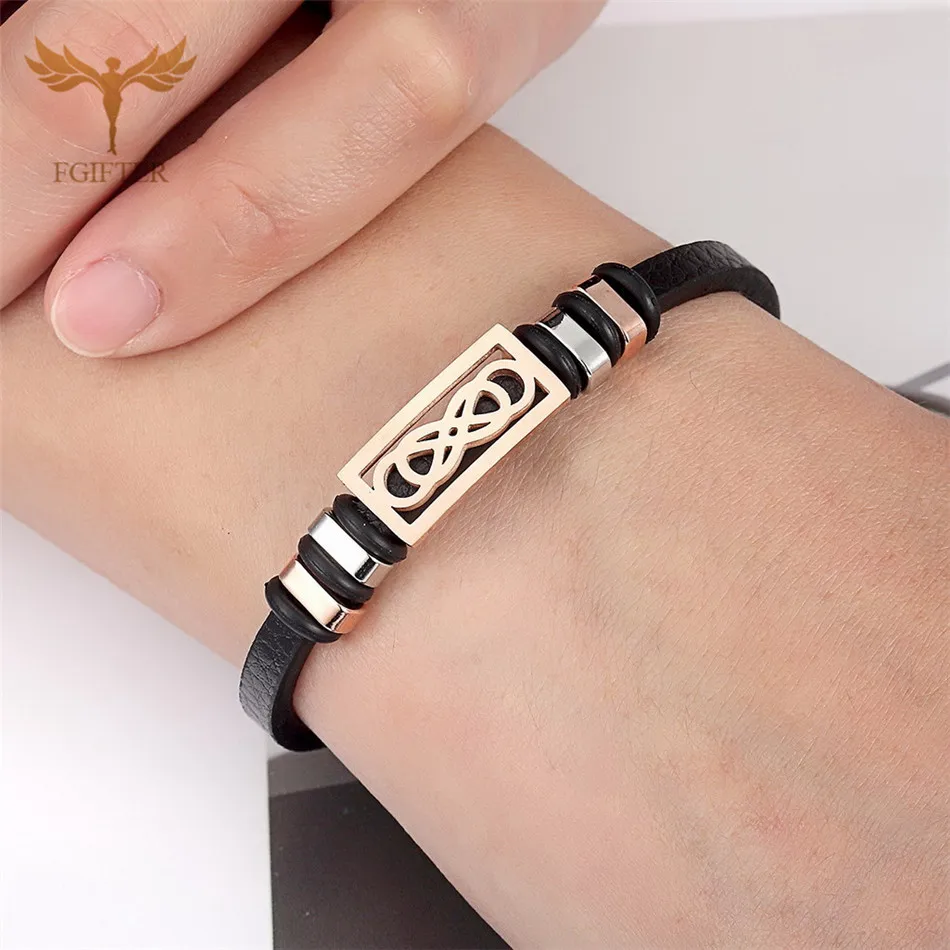 Lucky Number 8 Stainless Steel Leather Infinity Bracelet Jewelry Accessories Women Men Pulseira Masculina