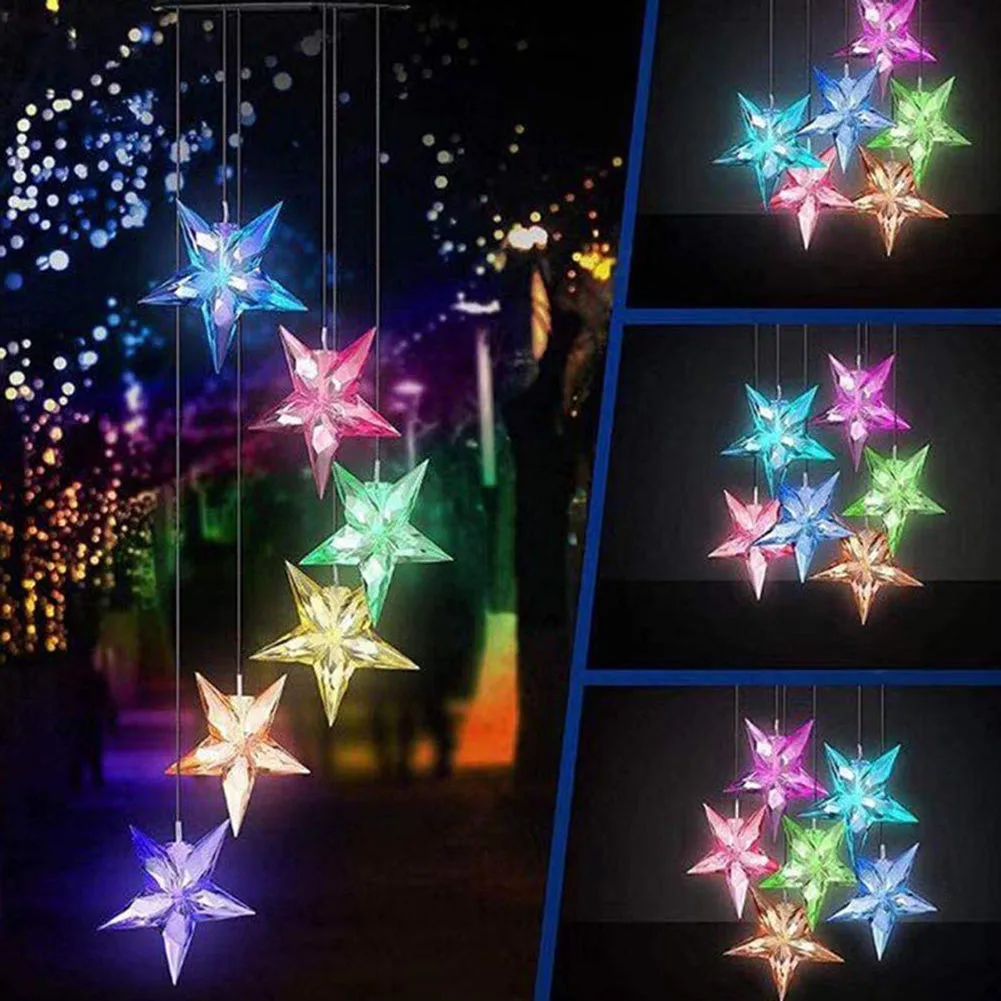 Star Moon Color Solar Wind Chime Lamps Colorful Windbell Pendant Light Waterproof Outdoor Hanging Decorative Lights for Garden