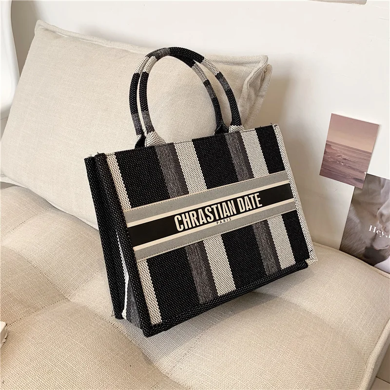 Women Plaid Canvas Tote Bags Ladies Shopping Large Capacity Tote Bags PU Luxury Design Shoulder packet Fashion Shoulder package