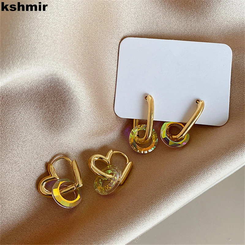 kshmir Retro crystal pendant earrings female Korean simple temperament earrings a two wear earrings heart, birthday party