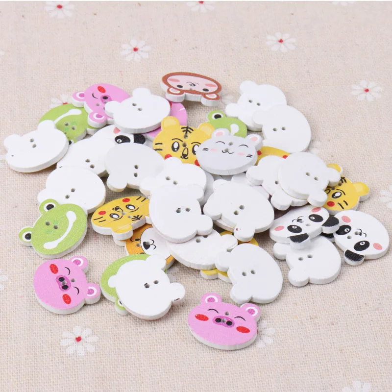 Button accessories for children\'s clothes Cartoon Animal  Wooden Buttons Botones Handmade Accessories Decoration  20mm 20pcs