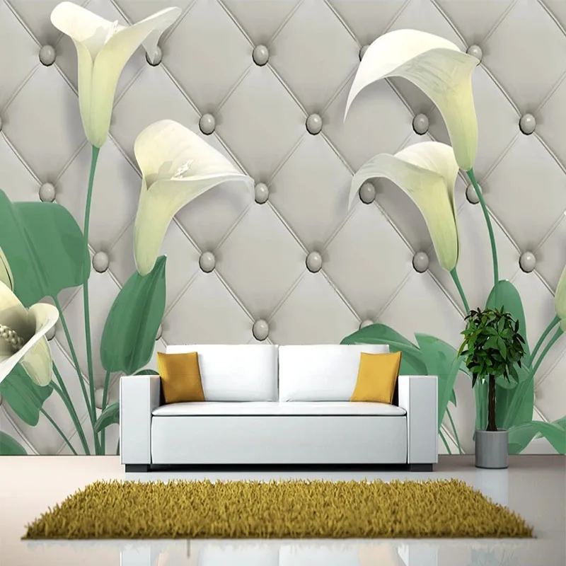 

Custom Wallpaper 3D Beautiful 3D Calla Lily Light Luxury Soft Package TV Background Self-Adhesive Canvas Wall Stickers Fresco