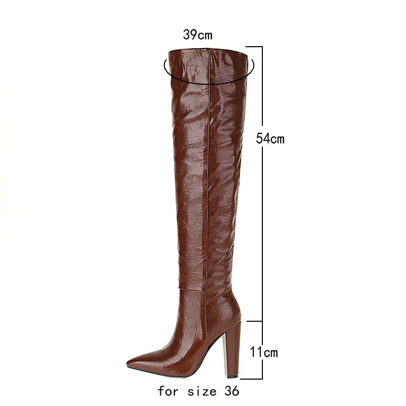 Faux Leather Brand Design Women Over the Knee Boots Fashion Pointed Toe Square High Heel Ladies Long Boots 2021 New Women\'s Shoe