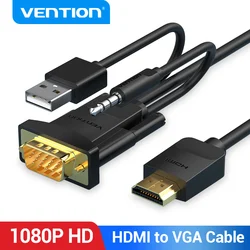 Vention HDMI to VGA Cable HDMI Male to VGA Male Cable Audio Video Converter 1080P for PC TV Box Projector VGA to HDMI Cord