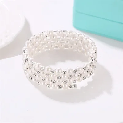 New fashion Sweet rhinestone four-layer pearl winding spiral bracelet For Women girl Accessories jewelry wholesale