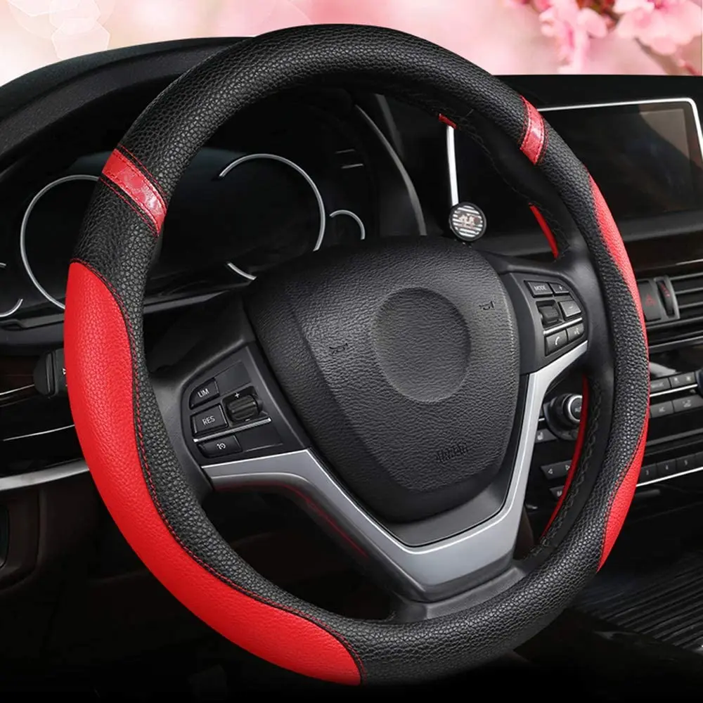 Universal Leather Steering Wheel Cover for Women Girl Men Fashion Cute Steering Wheel Cover for Car 15 Inch