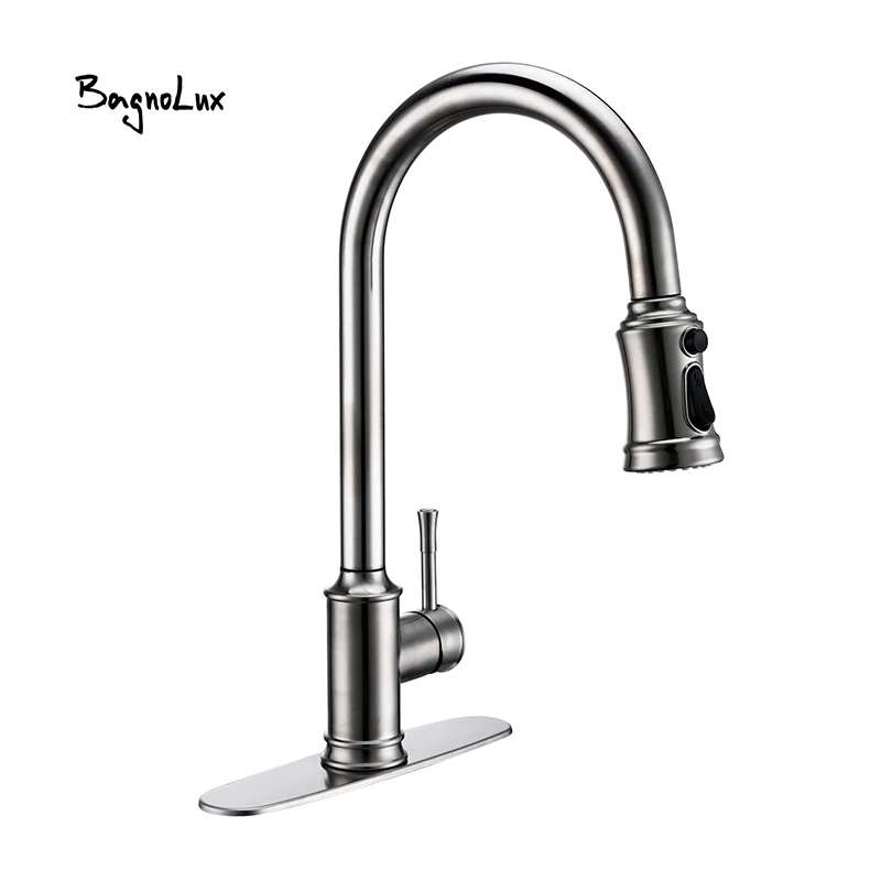 

Touch Sensor Kitchen Faucet Smart Pull Out Sprayer Mixer Sink Tap Deck Mount Brushed Nickel Hot Cold Water With Plate