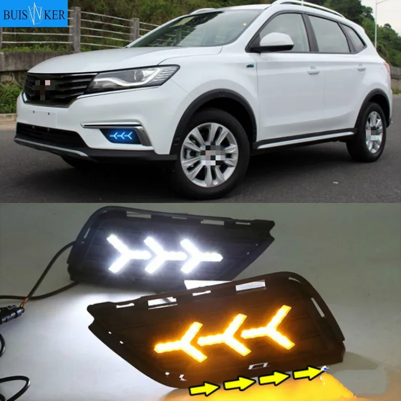 

For Roewe RX5 2016-2019 Daytime running lights LED DRL Fog lamp driving lights with Yellow Turn Signal Function