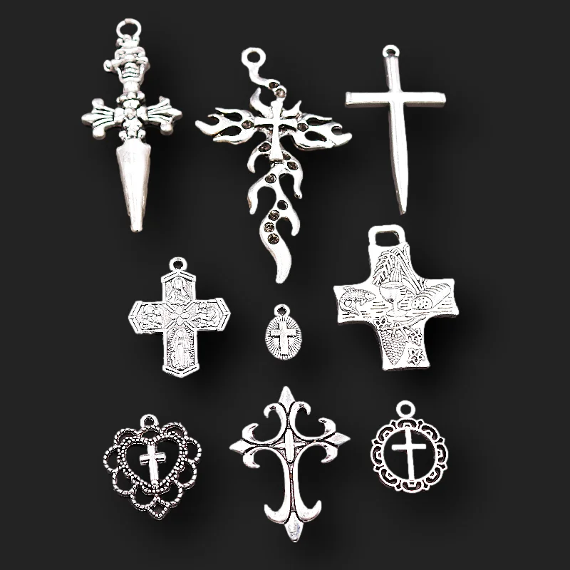 

1pack Mix Retro Religious Cross Pendant, Skull Cross Charm, Flame Cross Charm, Communion Cross Charm, Saint Cross Charm,P849