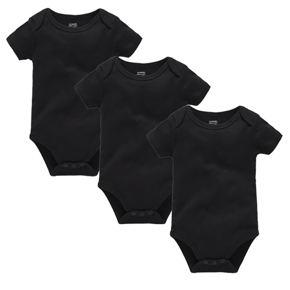 3Pcs Baby Boys Clothes 100%Cotton Solid Black Short Sleeve Blank Baby Bodysuits body bebe  Newborn Jumpsuit Plain 0-24 Months