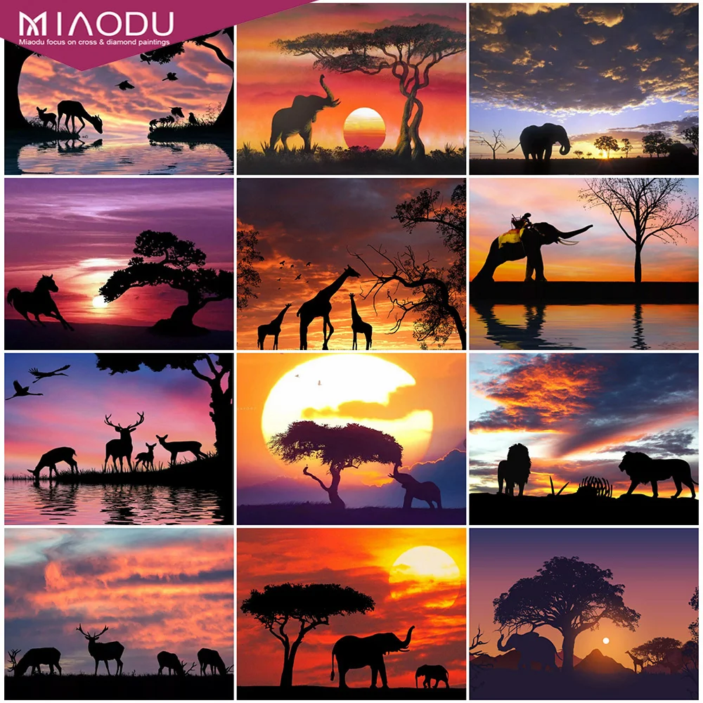 

5D Diamond Painting Elephant Full Round Mosaic Art Diamond Embroidery Sunset Picture Of Rhinestones Animal Home Decor