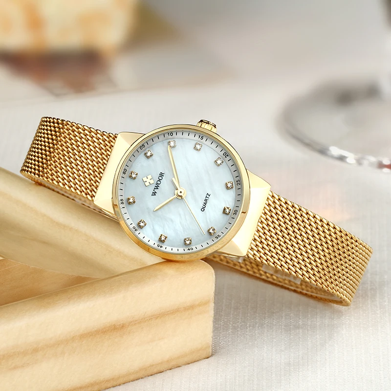 WWOOR Luxury Gold Watches For Women Exquisite Bracelet Watch  Top Brand Stainless Steel Casual Quartz Watch Female Analog Clock