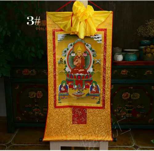 Tibetan Buddhist Silk Gilded Buddha Thangka Thanka Painting of Tsongkhapa Tsong Khapa 85cm Traditional Tibetan Art Decorations