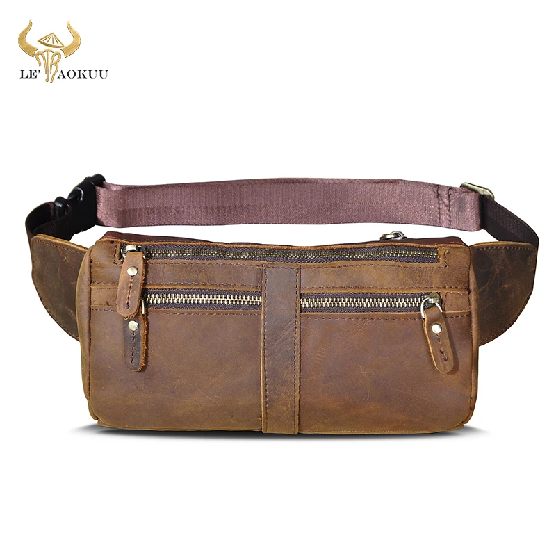 Crazy Horse Leather men Casual Fashion Travel Crossbody Fanny Waist Belt Bag Chest Pack Sling Cowhide Design Phone Case 811-49
