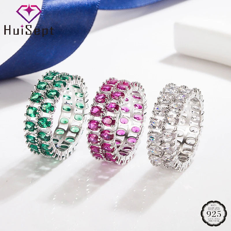 

HuiSept Ring 925 Silver Jewelry Oval Shape Emerald Gemstones Finger Rings for Women Wedding Engagement Party Gift Accessories