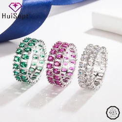 HuiSept Ring 925 Silver Jewelry Oval Shape Emerald Gemstones Finger Rings for Women Wedding Engagement Party Gift Accessories