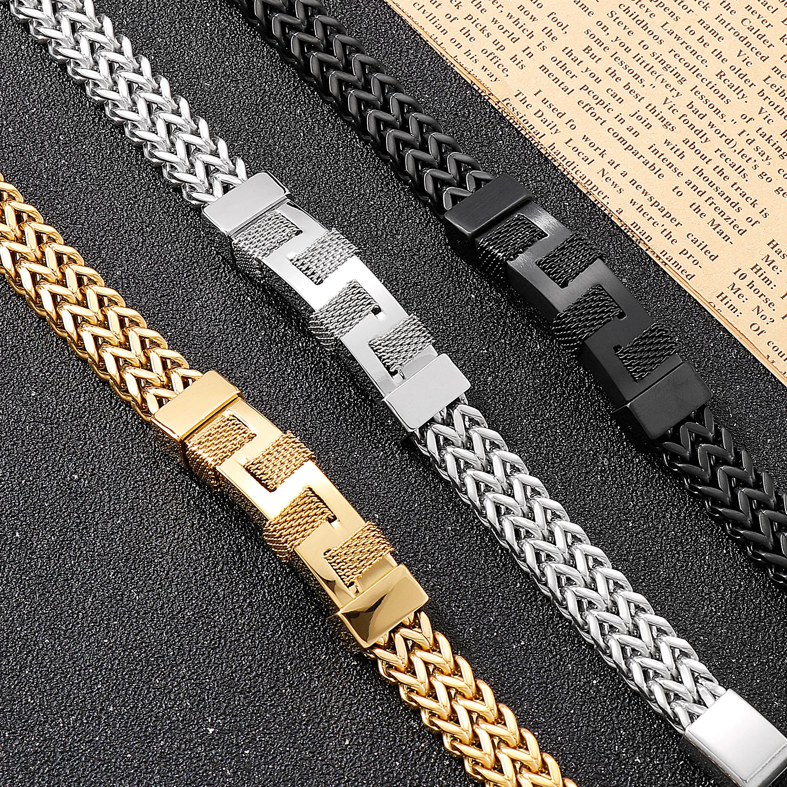 Three-color Trend Stainless Steel Stitching Men\'s Bracelet Design Sense Wristband Jewelry