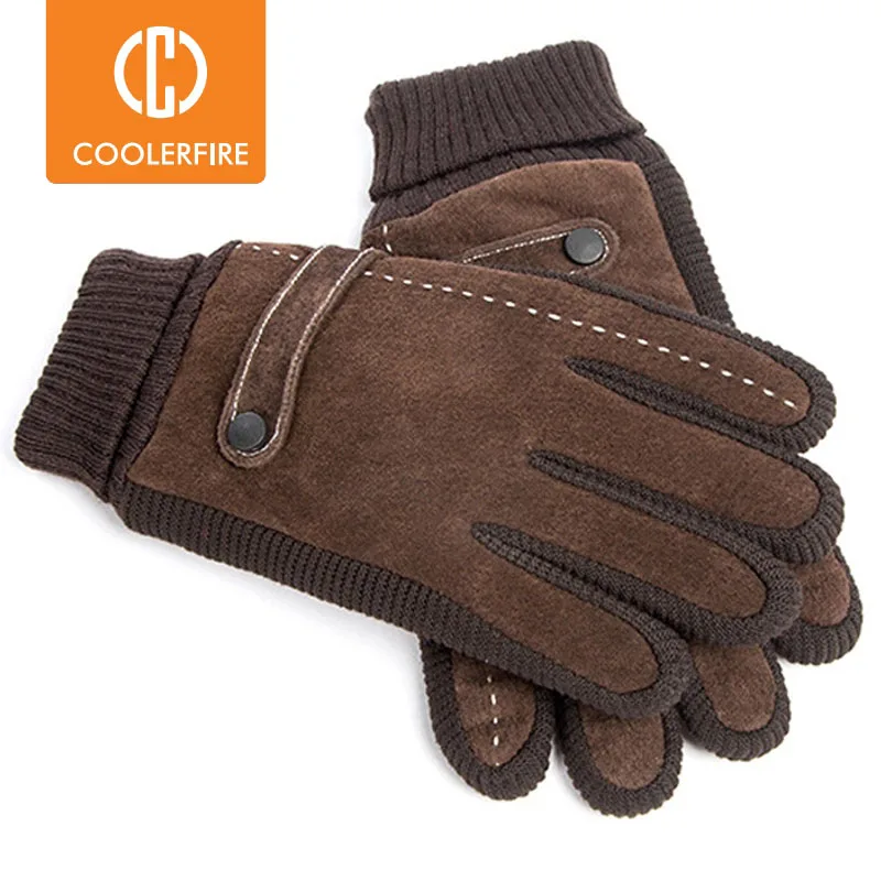 Guantes cálidos de invierno para hombre, manoplas casuales de cuero genuino para pantalla táctil, deportes al aire libre, guante de dedo completo,