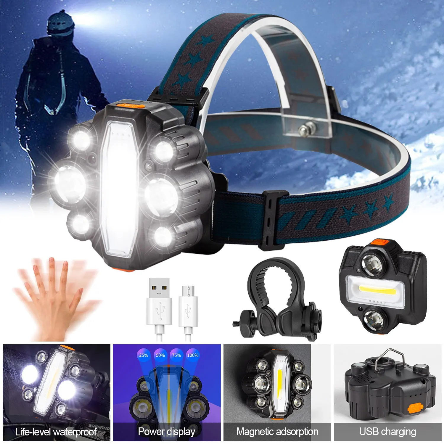 

L2+COB LED Sensor Induction Headlamp USB Rechargeable Bicycle Bike Headlight LED Glare Fishing Work Light with Magnetic