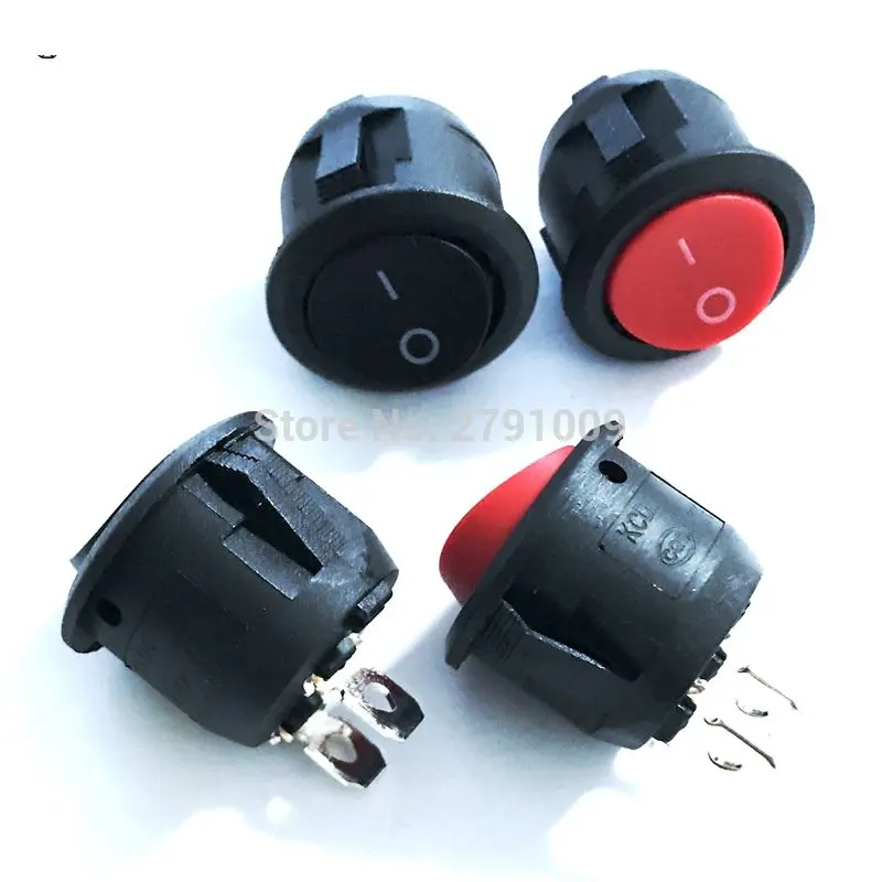 10Pcs Small Round Black 2-Pin 2-Files 3A/250V 6A/125V Rocker Switch Seesaw Power Switch KCD1 Round Rocker Switch Red Switch 20mm