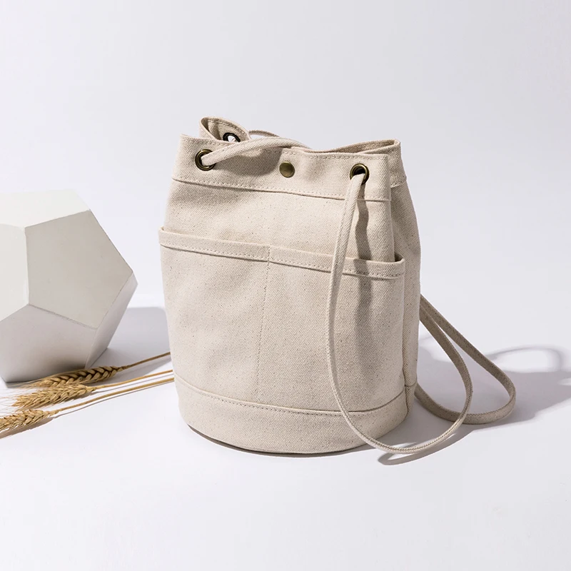 Canvas messenger female small bag new chic retro literary simple diagonal cross bucket bag