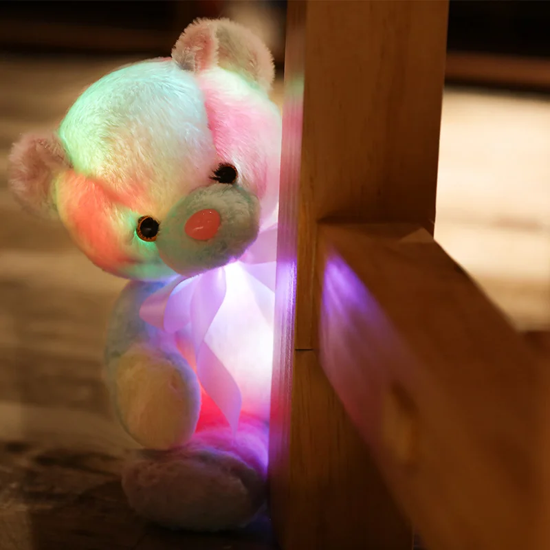 28cm Creative Light Up LED Bear Stuffed Animals Plush Toy Doll Colorful Glowing Christmas Gift Pillow