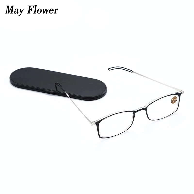 Anti Blue Light Reading Glasses Portable Square Presbyopia Eyewear With Case Thin Prescription Eyeglasses Glasses Men Women+3.5