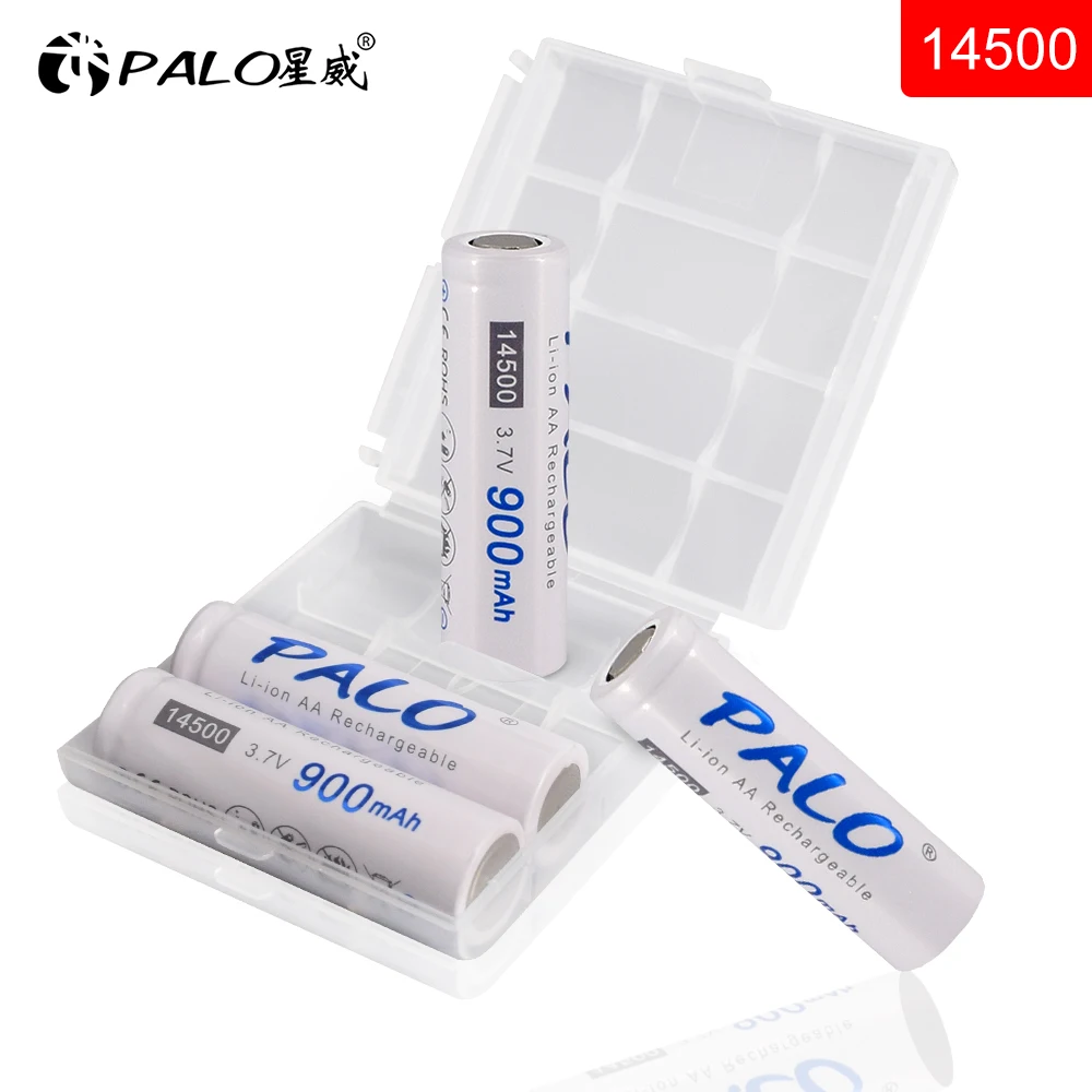 PALO 2-12pcs 14500 900mAh 3.7V li-ion rechargeable Batteries AA Battery Lithium Cell for Led Flashlight Headlamps Toys