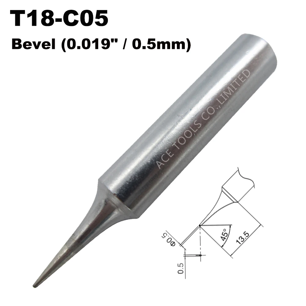 T18-C05 punta di saldatura smussatura 0.5mm misura HAKKO FX-888 FX-888D FX-8801 FX-600 senza piombo punta di ferro ugello saldatura maniglia matita