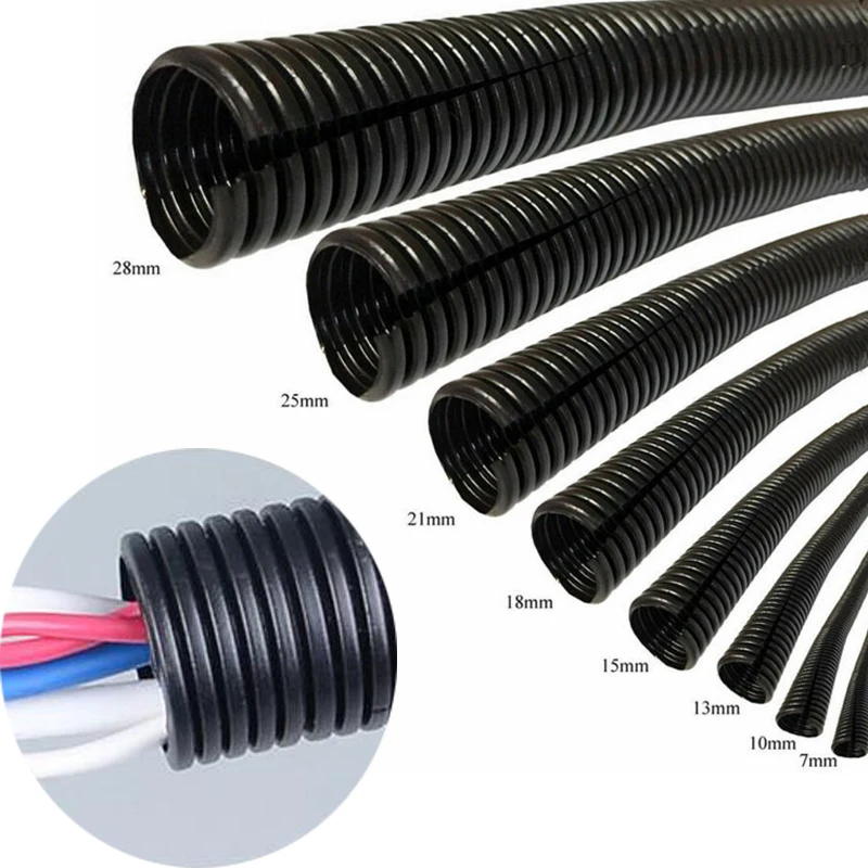 3meter Split Wire Loom Conduit Polyethylene Tubing Black Color Sleeve Tube OD: 7 10 13 15 18 25 28mm