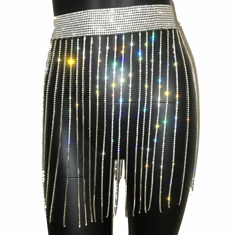 Silver High Waist Fringe Crystal Mini Skirt Women Rhinestone Diamond Hip Tassel Skirts Sexy Party Club Festival Burning Man Wear