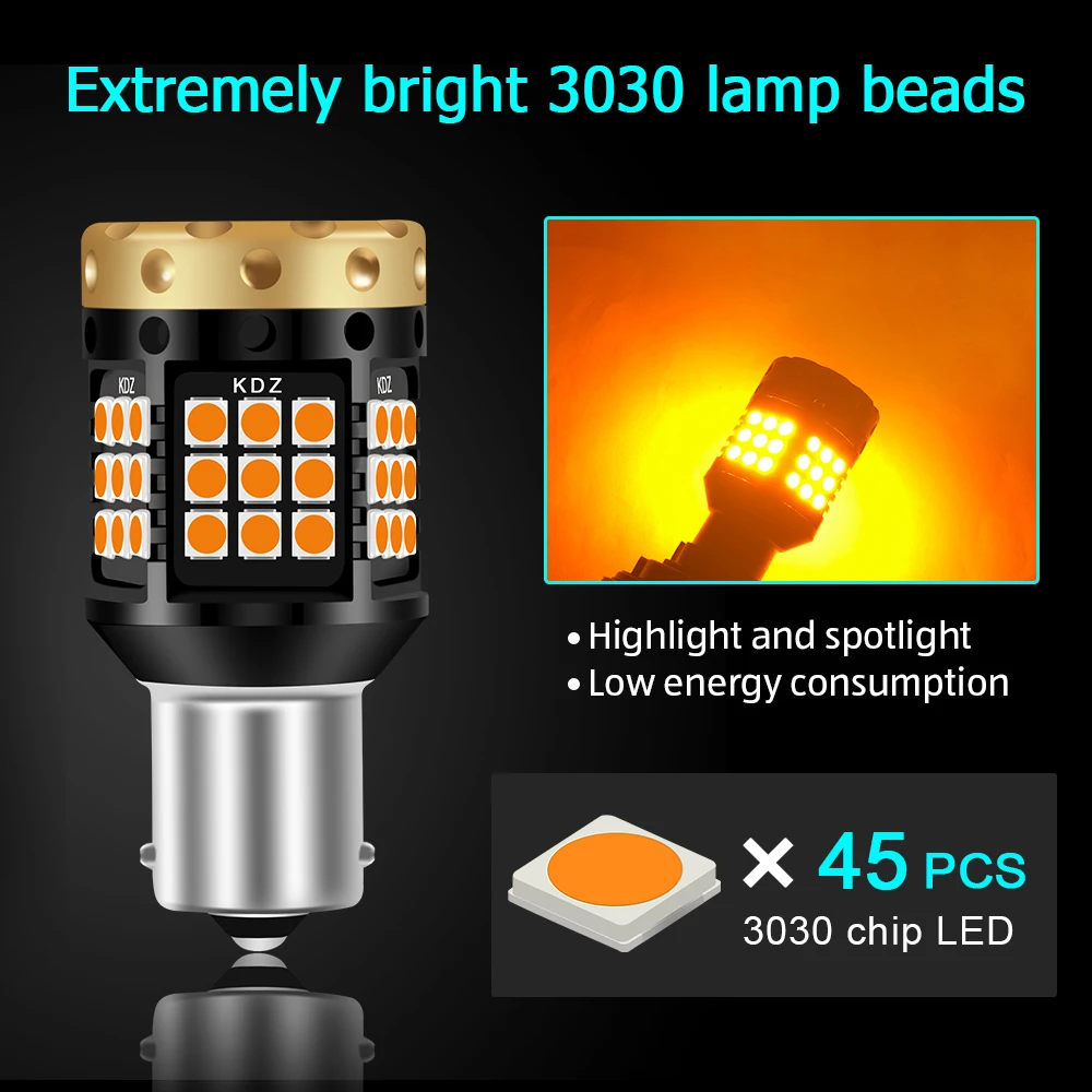 2pcs CANbus P21W Led PY21W BA15S Bau15s Amber Yellow 4000Lm Car LED Bulb Turn Signal Lights 1156 3030 SMD T20 W21W 7440 WY21W