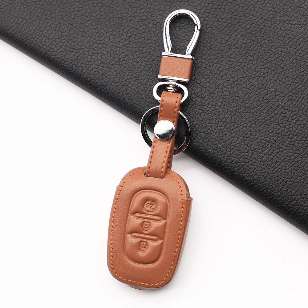 Leather Case Cover Fob Key For Renault Duster Logan Sandero Captur Clio Laguna Scen 2015 2016 2017 3 Button Remote Protect Shell