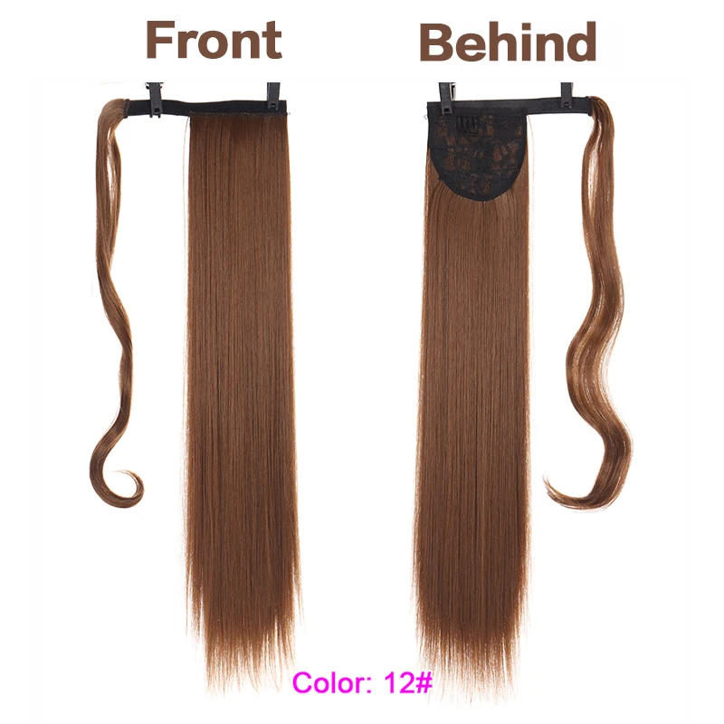 PAGEUP Synthetic Corn Wavy Long Ponytail Hairpiece Wrap on Clip Hair Extensions Ombre Brown Pony Tail Blonde Hair