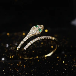 ZHOUYANG Adjustable Rings For Women Exquisite Cute Snake Zircon Light Yellow Gold Color Open Ring Gifts Fashion Jewelry R072