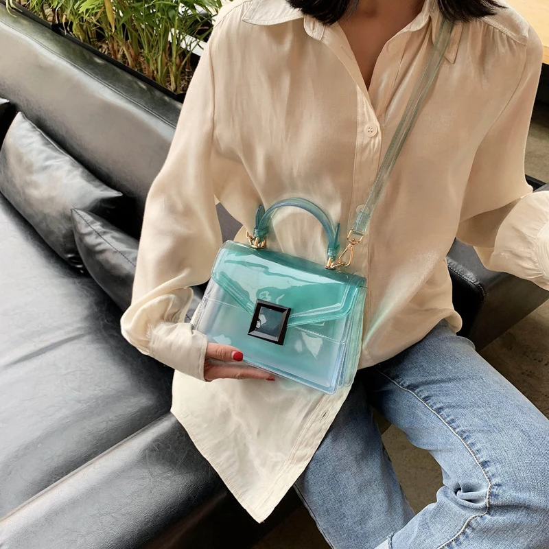 Fashion Candy Transparent Handbag Women 2021 Summer Clear Jelly Shoulder Messenger Bag Luxury Designer Women\'s Branded Bags New