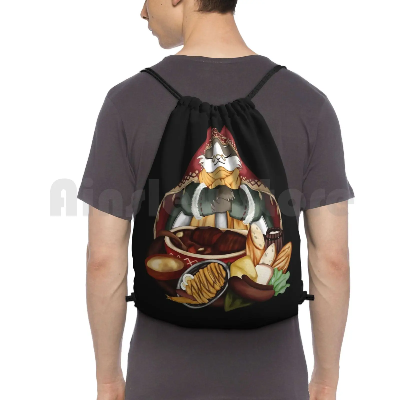 Grammeowster Chef-Plain Backpack Drawstring Bag Riding Climbing Gym Bag Grammeowster Monster Hunter Monster Hunter World