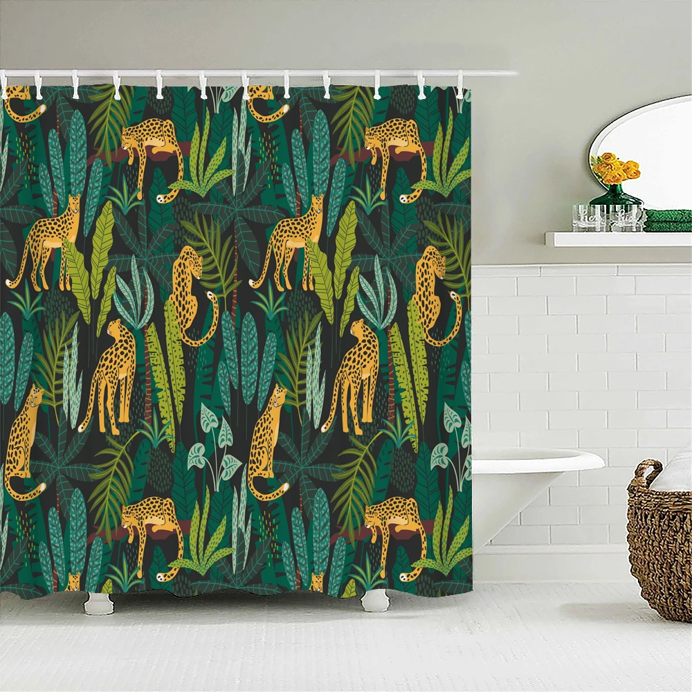 Tropical Plants Animals Bathroom Curtains Green Leaf Plant Waterproof Polyester Shower Curtain Nordic Home Bath Room Decoration