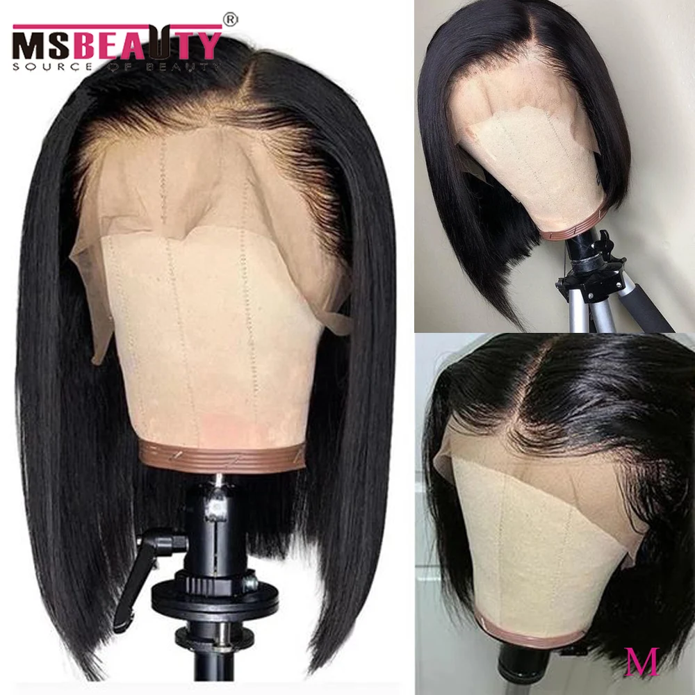 

13*4 Short Lace Front Human Hair Wigs Malaysian Wig with Pre Plucked Hairline For Women Remy Hair Bob Wig 150% Natural Black