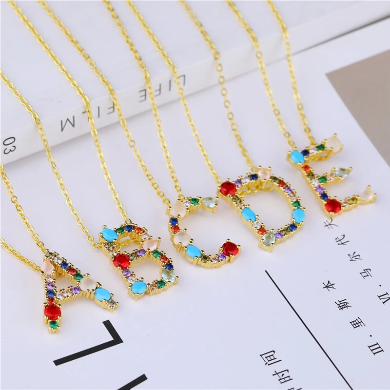 Juya Hand made Rainbow Crystals Opal Gems 26 Alphabet Letters Initial Charms For DIY Name Jewelry Making Supplies