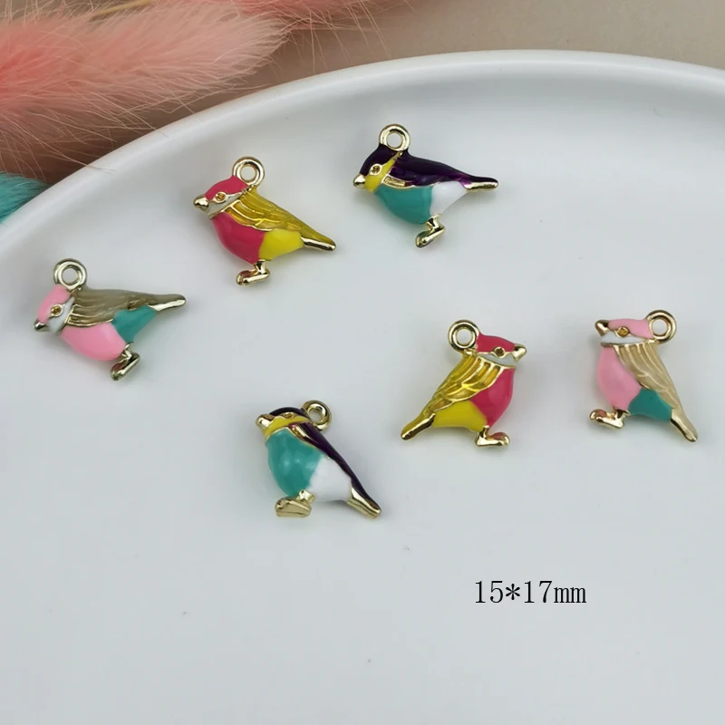 10pcs/pack 14*17mm 3D Cute Bird sparrow enamel Charms Connector fit Necklace bracelet DIY Fashion Jewelry Accessory