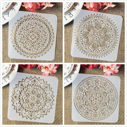 4Pcs/Set 15cm Mandala Wheel Round Square DIY Layering Stencils Painting Scrapbook Coloring Embossing Album Decorative Template
